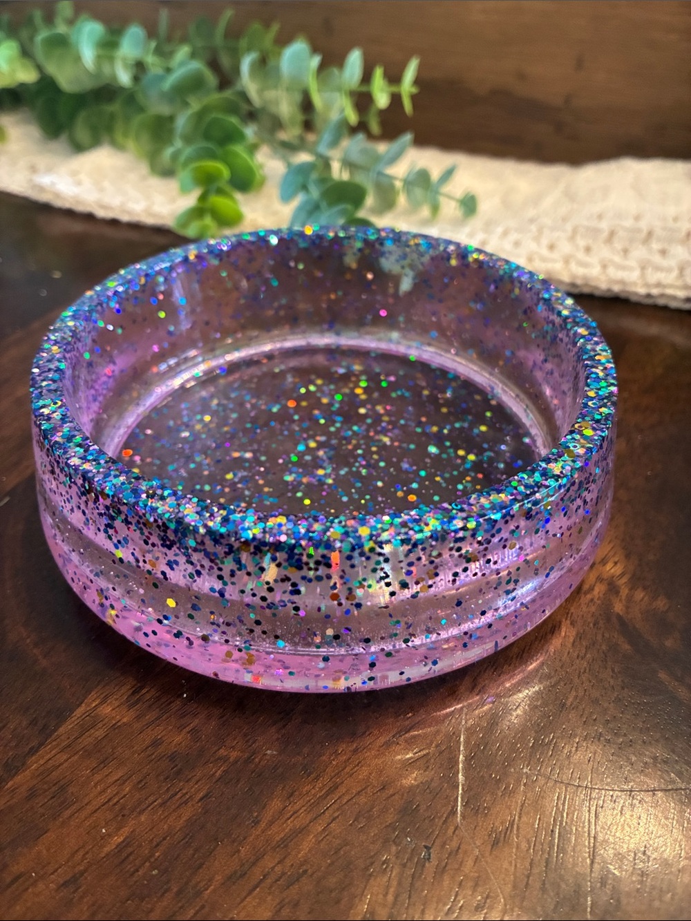 Handmade Iridescent Purple Glitter Resin Trinket Dish